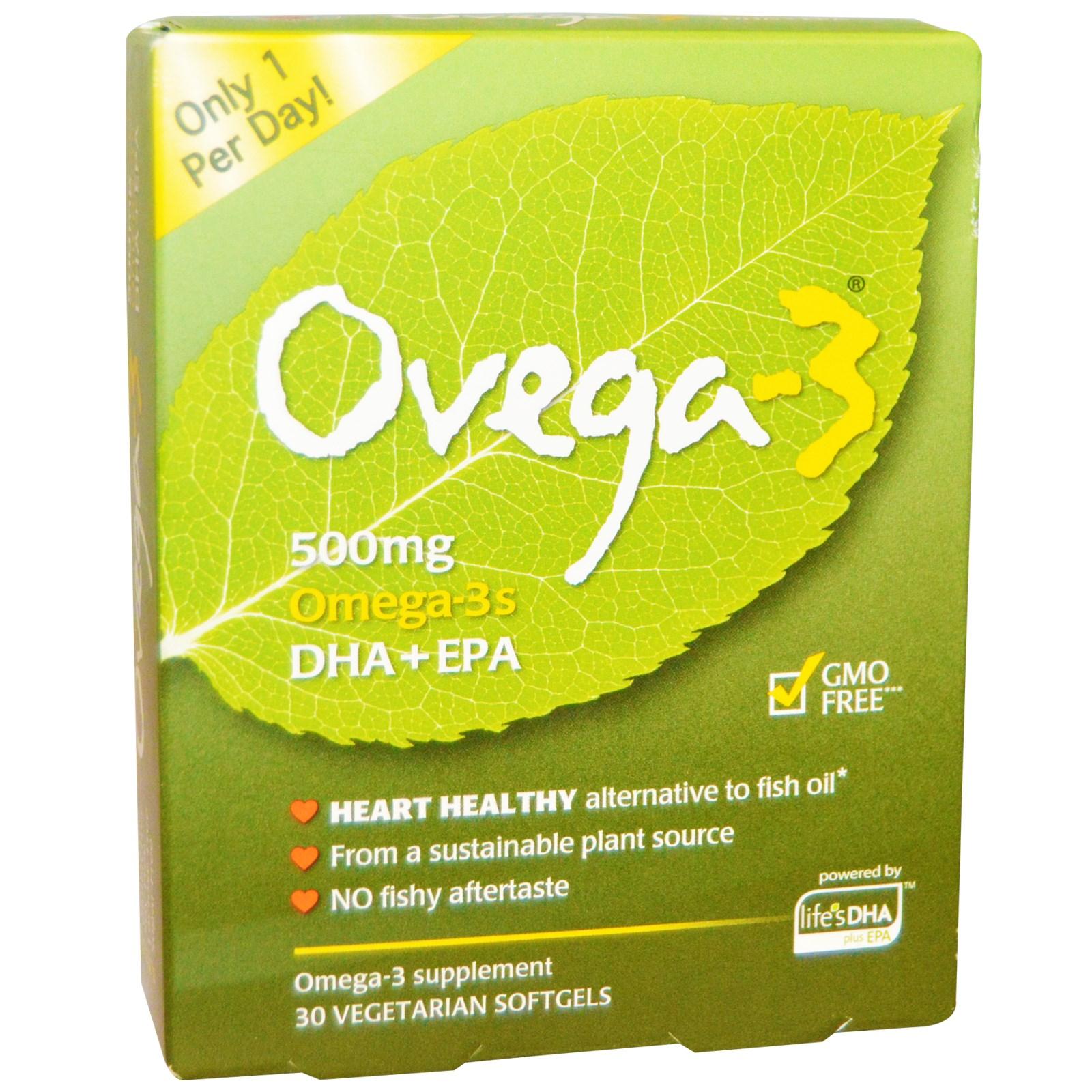 Ovega-3, Ovega-3 Omega-3s DHA + EPA, 500 mg, 30 Vegetarian Softgels за ...