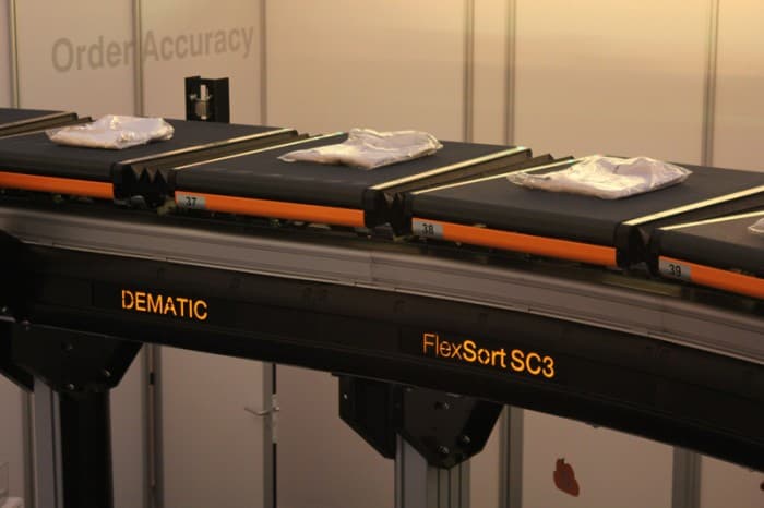 The new FlexSort SC3 Crossbelt Sorter by Dematic, a warehouse sorting ...