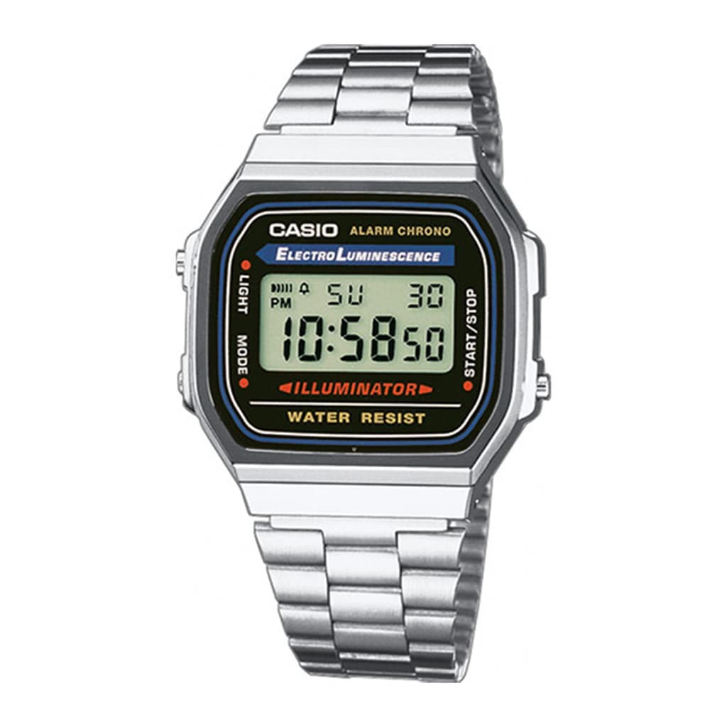 A168W-1 | Vintage Silver and Black Metal Watch | CASIO