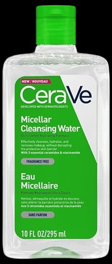 Cerave Micellar Water Hydrating Facial Cleanser and Eye Makeup Remover with Essential Ceramides, Hyaluronic Acid and Niacinamde (Vitamin B3), Fragrance Free & Non-irritating, 296ml