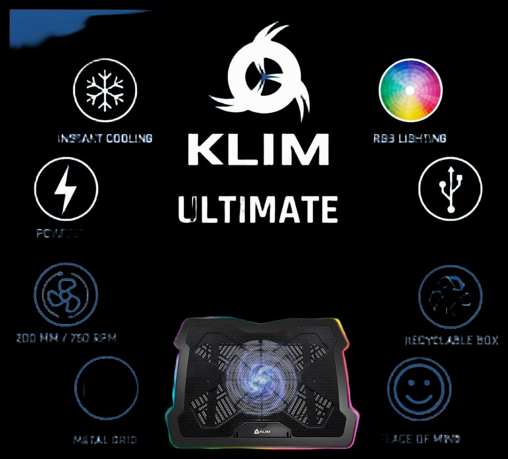 KLIM Ultimate RGB Laptop Cooling Pad 2023 Version USB Powered Cooler ...