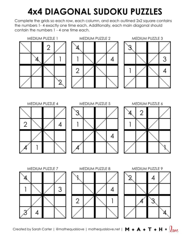 Diagonal Sudoku Puzzles Printable