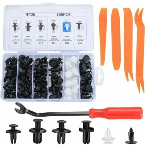 Car Plastic Rivets Fastener Clips Set, Universal Black Plastic Rivets ...
