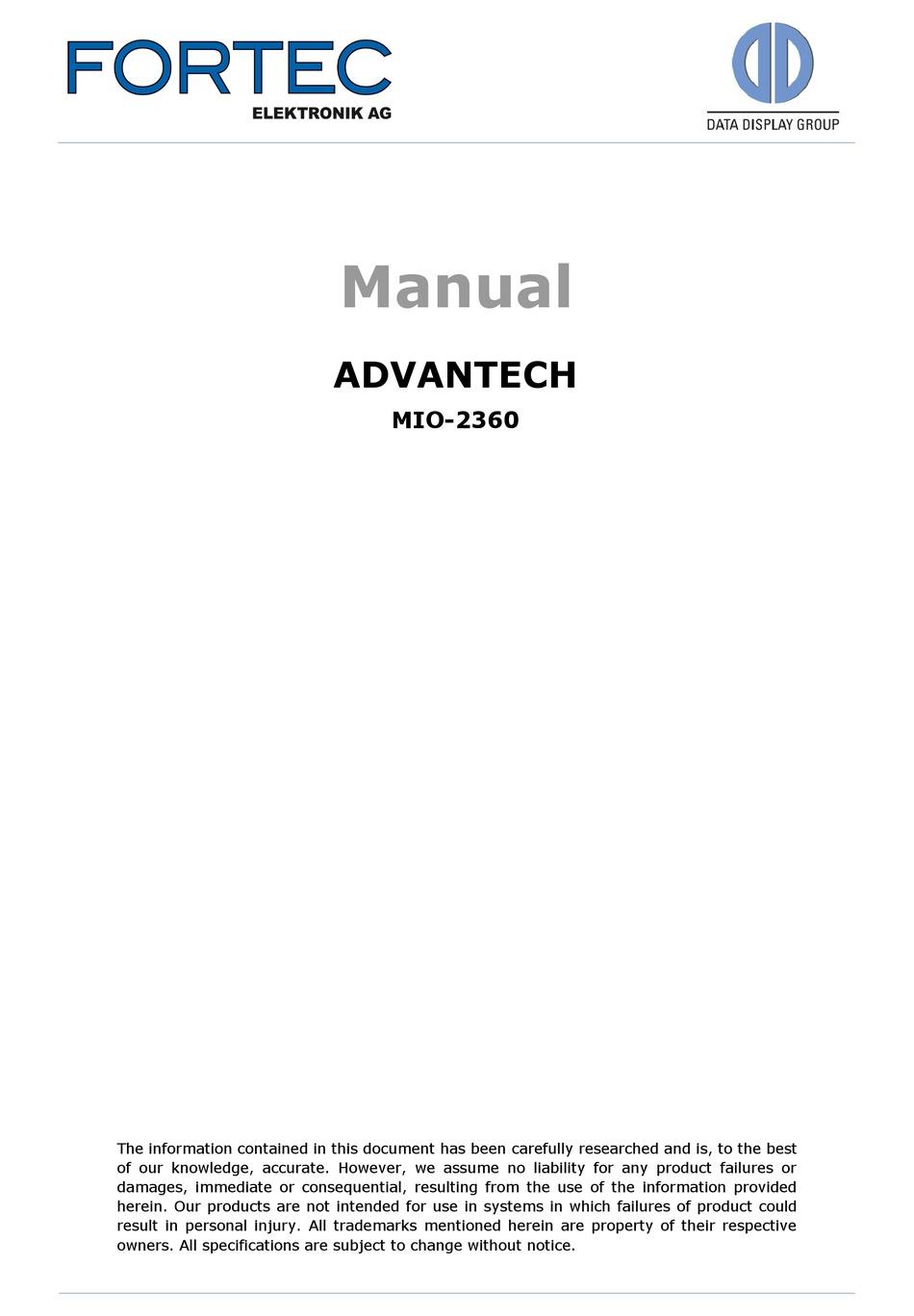 ADVANTECH MIO-2360 USER MANUAL Pdf Download | ManualsLib