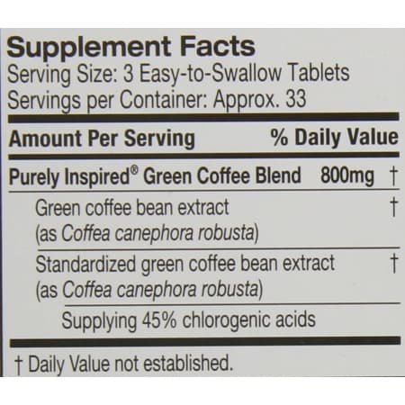 Purely Inspired Green Coffee Bean 4X, Weight Loss Supplement, Non ...