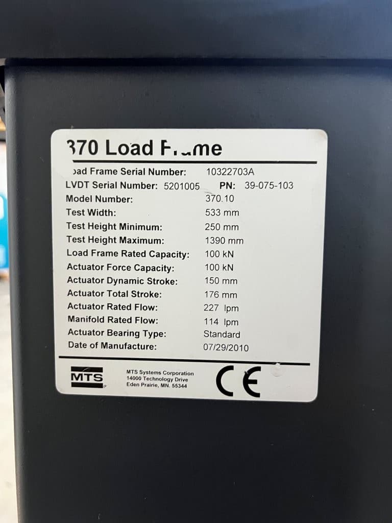 22KIP (100kN) MTS 370.10 Landmark Fatigue Testing Load Frame | Frank Bacon