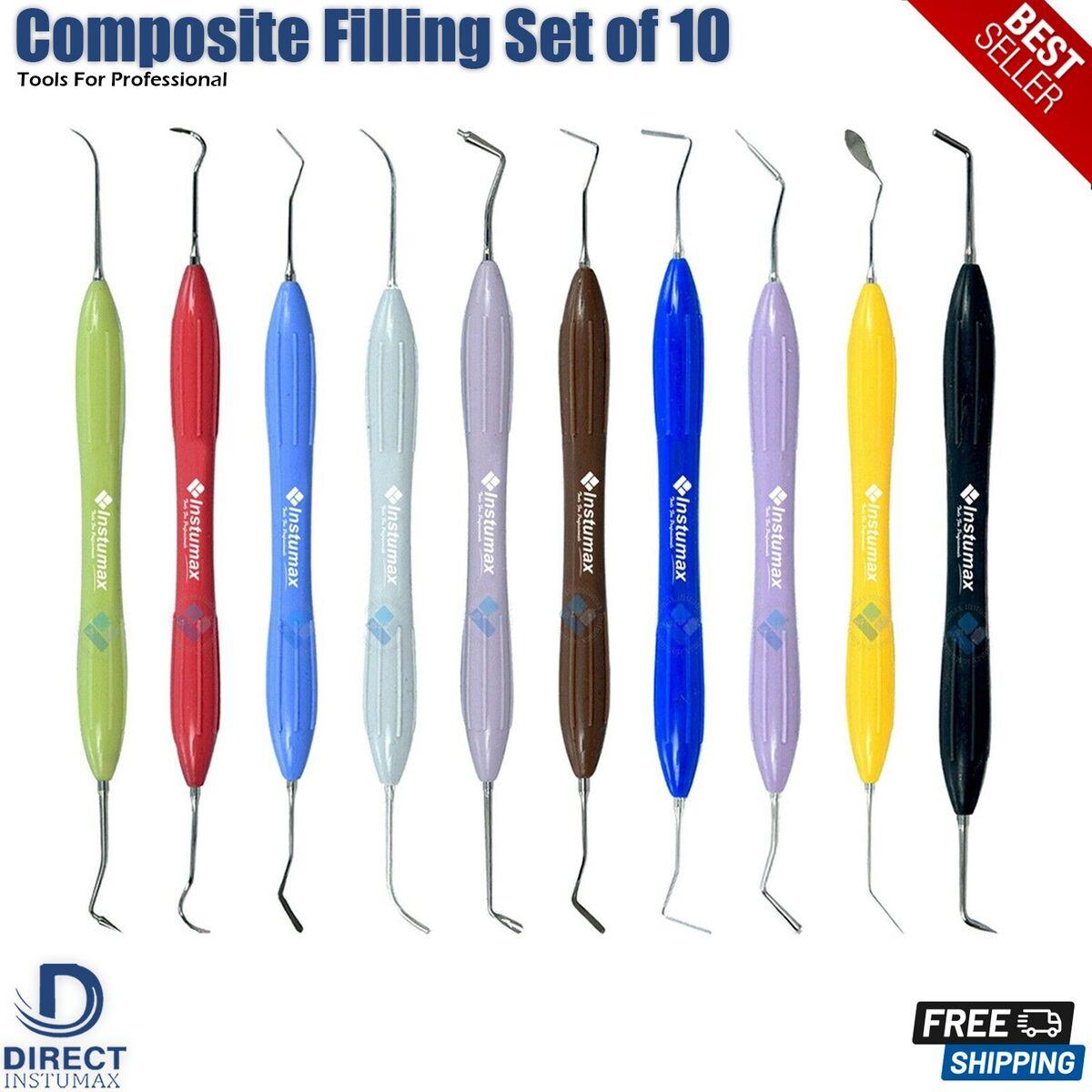 Set of 10 Dental Composite Filling Instruments Silicon Handle ...