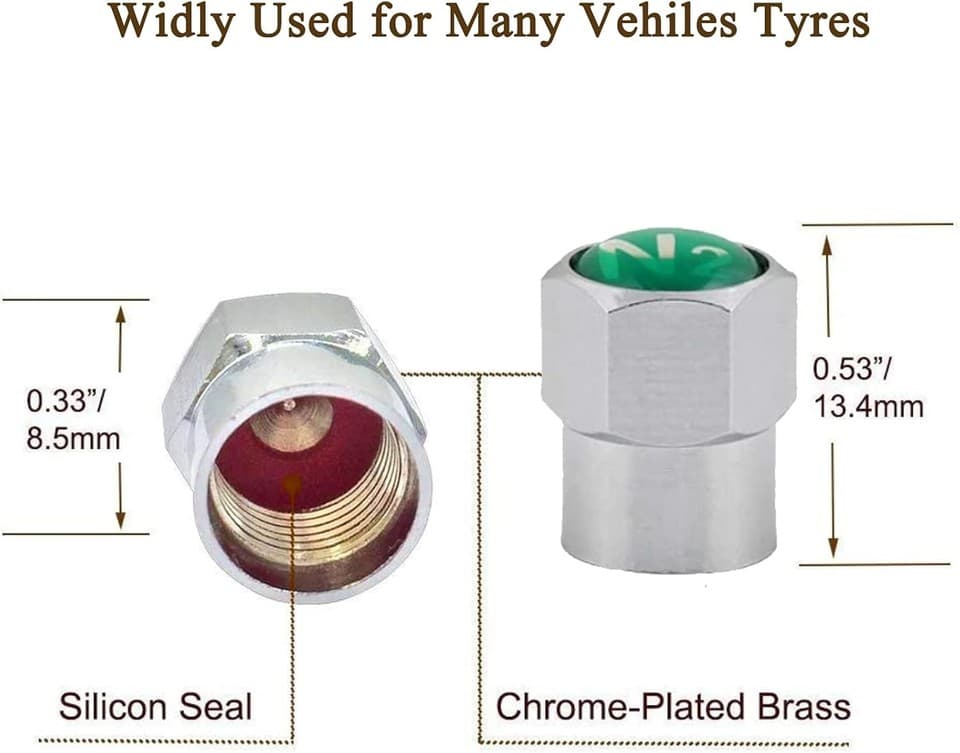 GODESON Chrome Plated Brass Tire Valve Stem Caps N2 Nitrogen Sign Logo ...