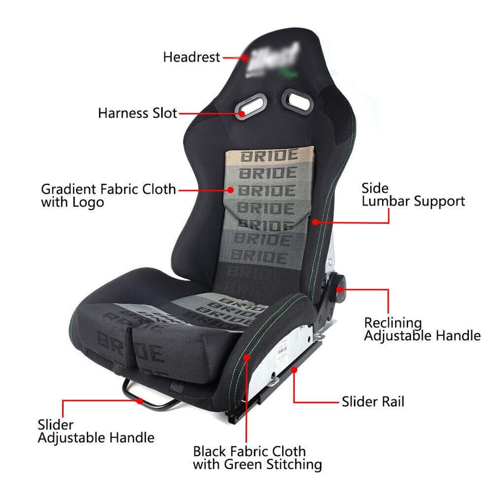 Large Size BRIDE Seats Low Max Racing Seats Black Adjustable Backrest w ...