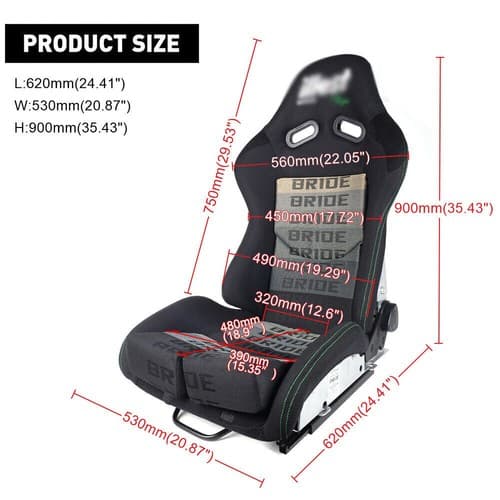 TWO BRIDE Seats Low Max Racing Seats Black Adjustable Backrest w/ Slide ...