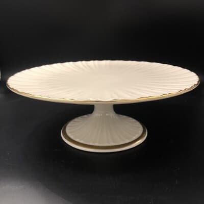 Lenox Fluted Footed Pedestal Cake Stand Ivory Gold Trim 10.5" USA Made ...