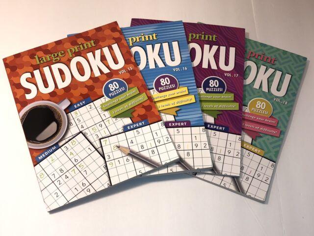 New Lot Of 3 Sudoku Large Print Books Easy, Medium, Expert Sudoku ...