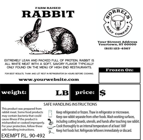 Rabbit Poultry Custom Processing Freezer Label PL 90-492 EXEMPT ...
