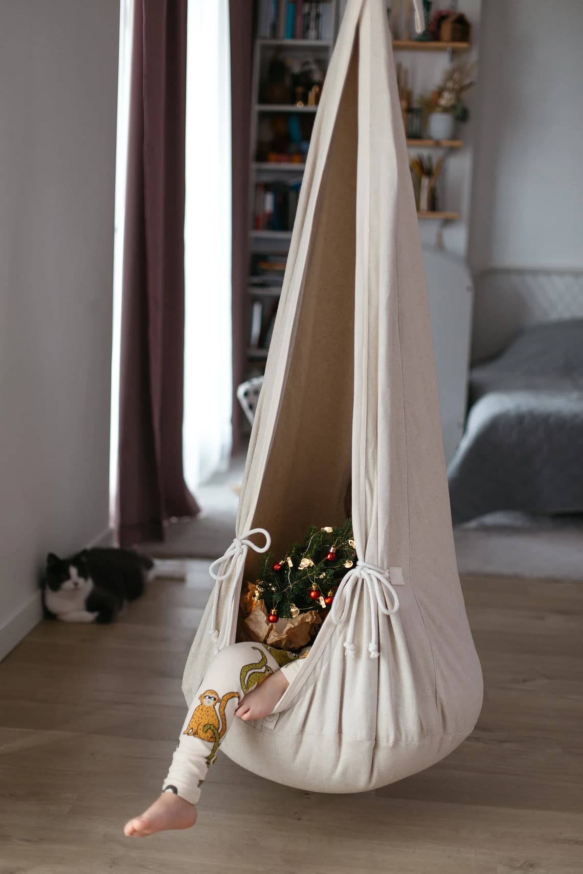 Linen COCOON SWING With WOOL Pillow Kids Hammock Swing - Etsy