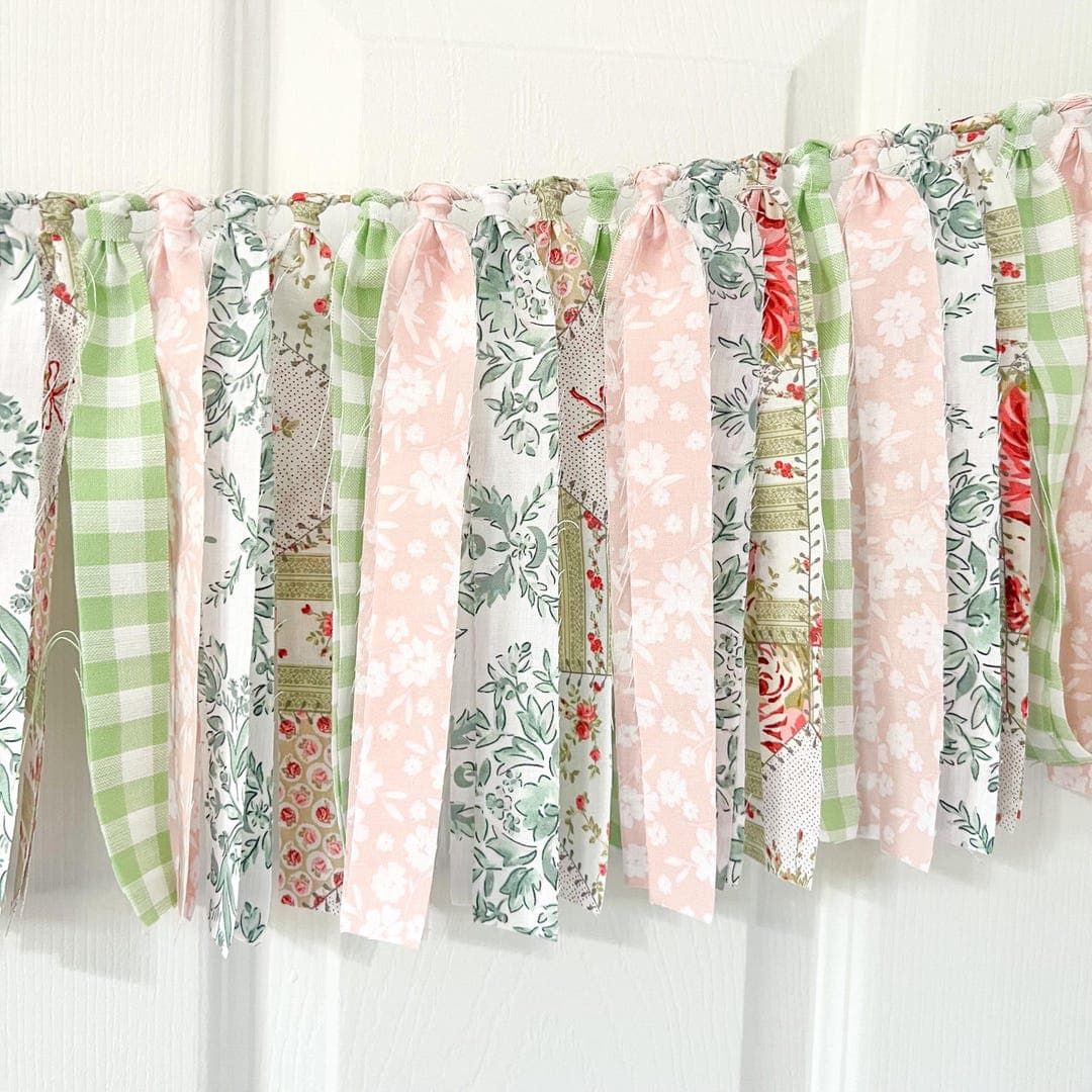 Fabric Rag Tie Garland, Gift for Mom, Fabric Banner, Mantel Decorations ...