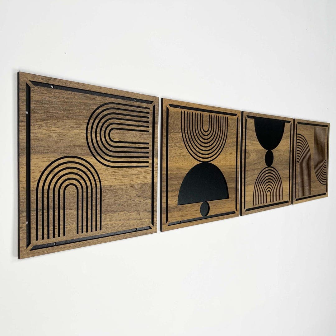 Mid Century Modern Wood Wall Art Set, Maximalist Boho Wooden Wall Art ...
