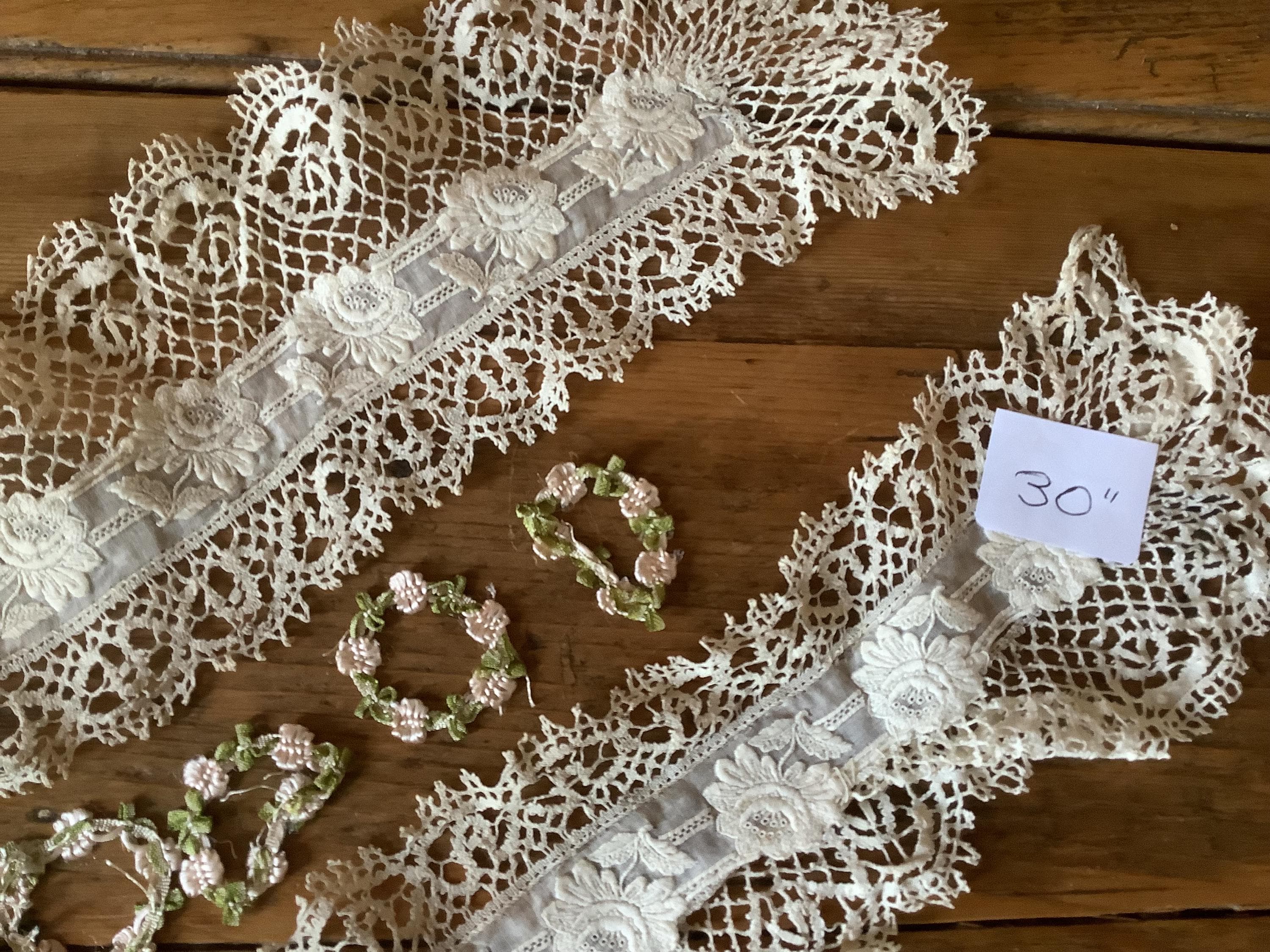Antique Lace and Whitework Jabot Plus Tiny Ribbon Garlands for Doll ...