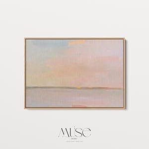 Framed Abstract Canvas Art Soft Horizon Pastel Sky Muted Modern Neutral ...