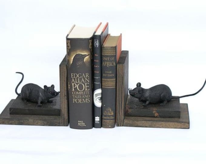 Rat Bookends Black Rats Wood Wooden Book Ends Bookshelf Addams Family ...