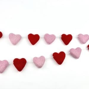 Valentine's Day Felt Garland Decor/ Red and Pink Heart Garland/ Mantel ...