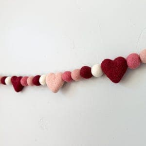 Felt Heart Garland: Pink Wool Ball Bunting, Valentine's Day Decor - Etsy