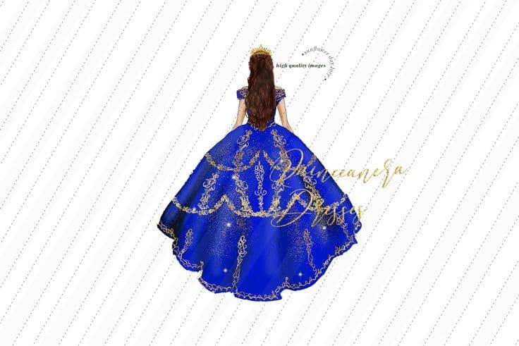 Elegant Royal Blue Princess Watercolor Clipart, Royal Blue Quinceañera ...