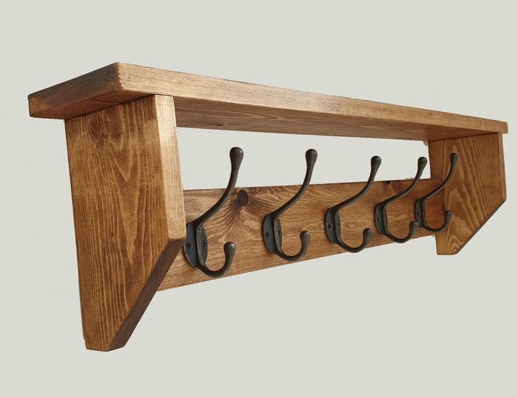 Coat Rack With Shelf High Quality Cast Iron Hooks Wall Mounted Wooden ...