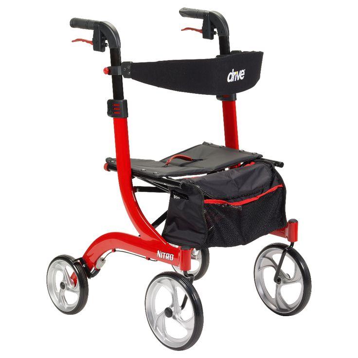 Drive Medical Nitro Euro Style Rollator Rolling Walker, Tall, Red ...