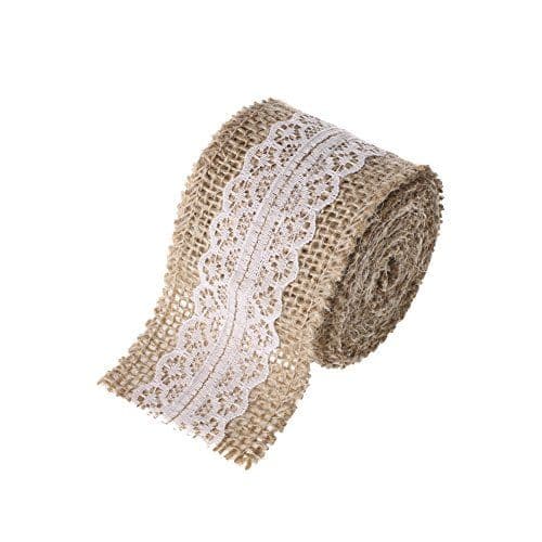 Ling's moment Burlap Ribbon Roll with White Lace Trims for Jars or ...
