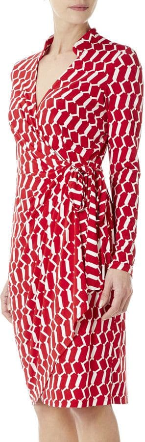 WRAP-STYLE GEO PRINTED DRESS RED ⋆ Colmers Hill Fashion