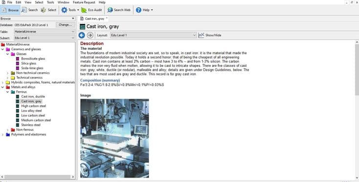 Material Selection with CES Software