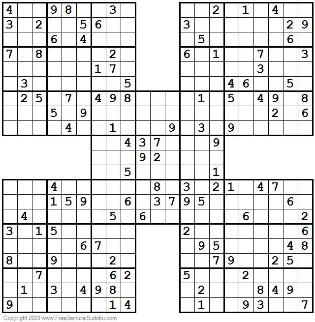 1001 Hard Samurai Sudoku Puzzles | Sudoku, Sudoku puzzles, Sudoku printable