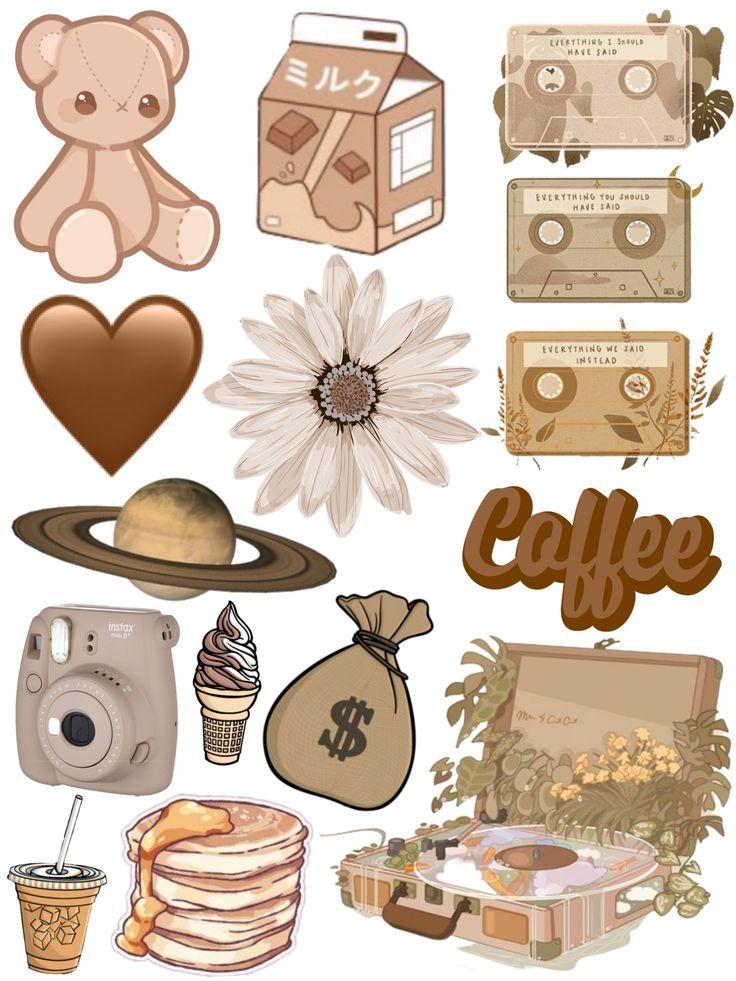 BROWN STICKER SET | Printable Sticker | Aesthetic Sticker | Desenhos ...