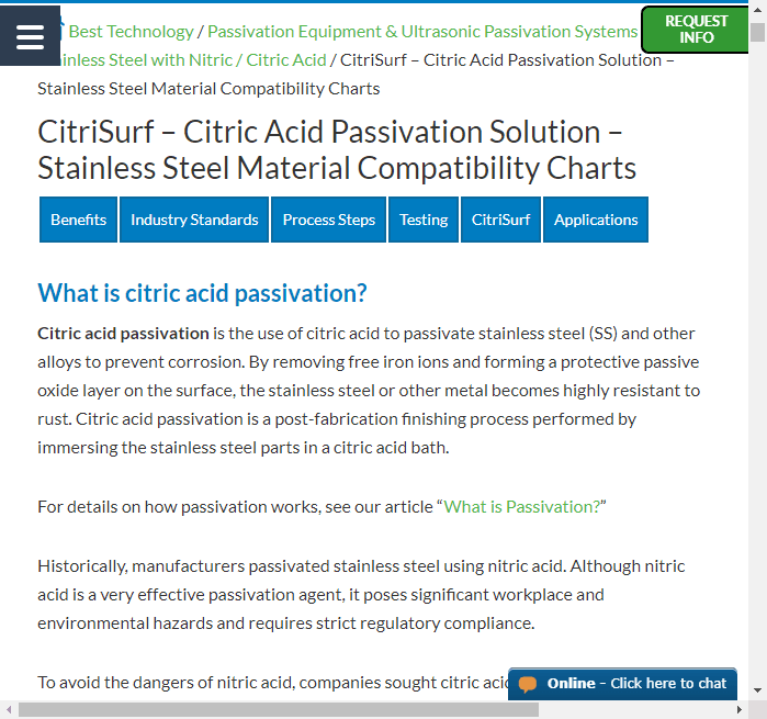 Citric Acid Passivation Solution for Stainless Steel | CitriSurf 2250 ...