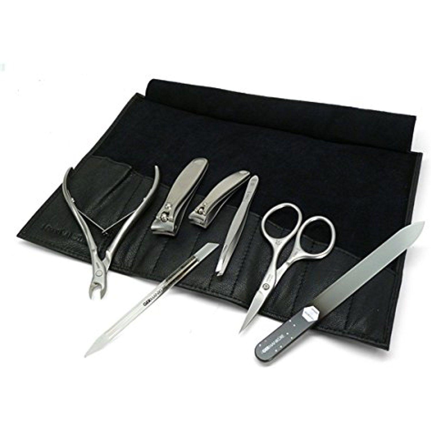 GERMANIKURE 7pc Manicure Set in Black Leather Case - FINOX Stainless ...