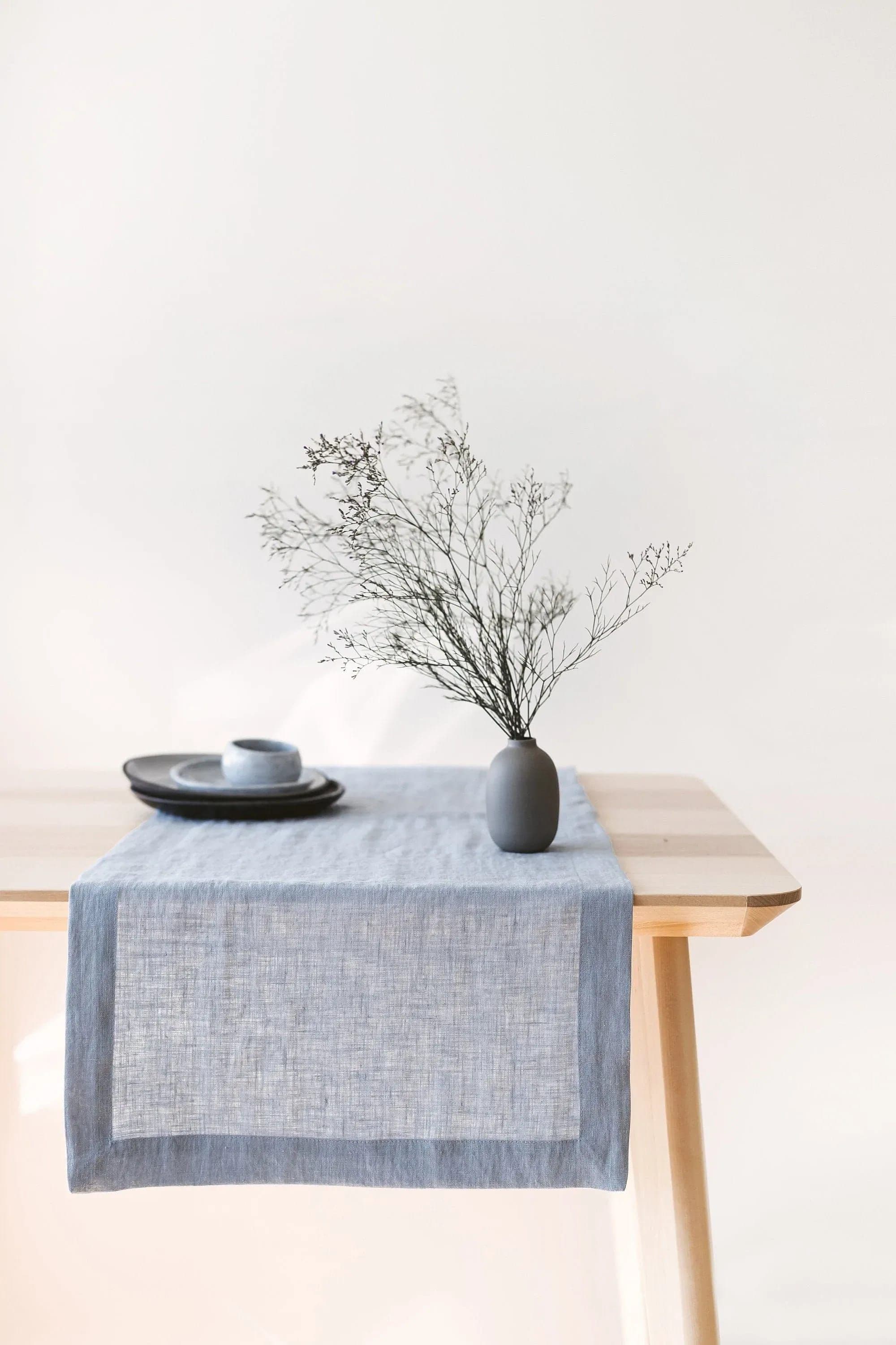 Blue Linen Table Runner - Sustainable and Handmade