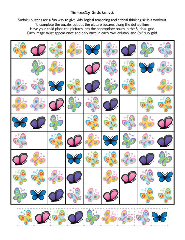 Butterfly Sudoku Puzzles | Free printable Sudoku puzzles for kids ...