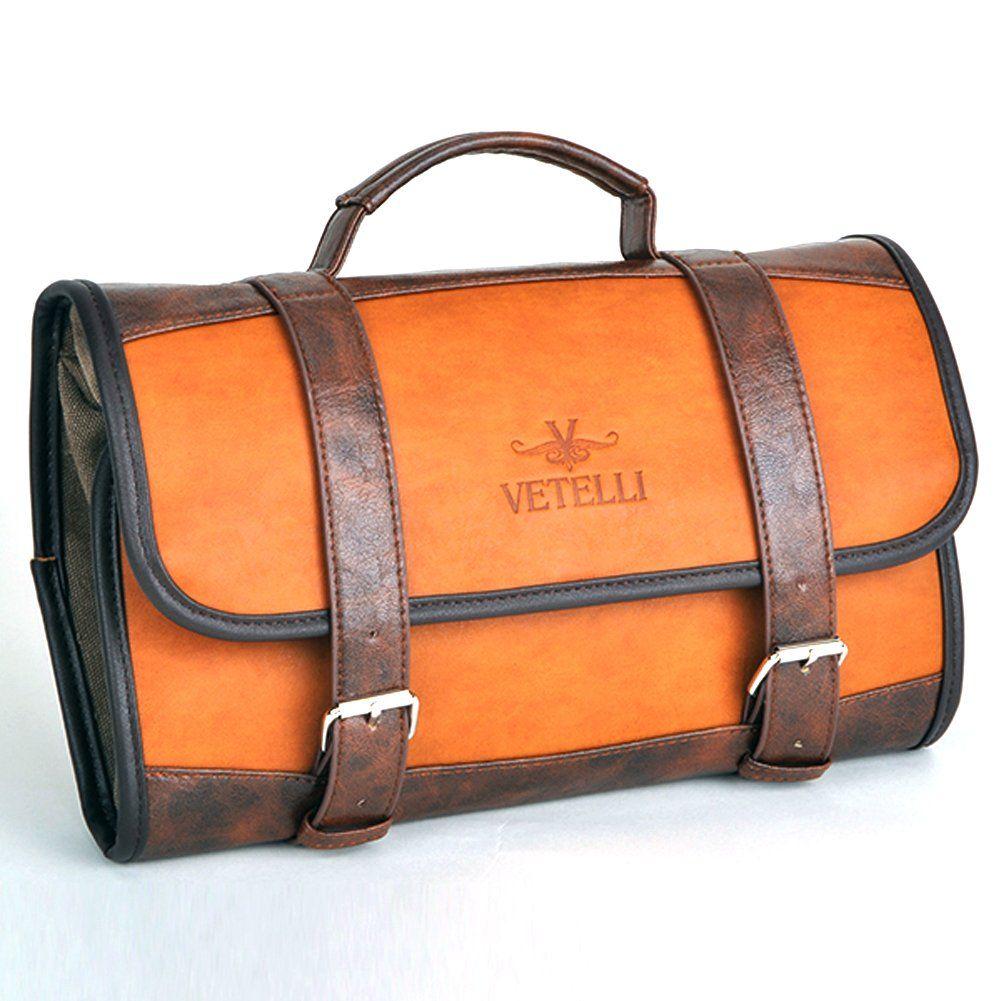 Vetelli Leather Toiletry Bag for Men - Water Resistant, 2 Zippered ...