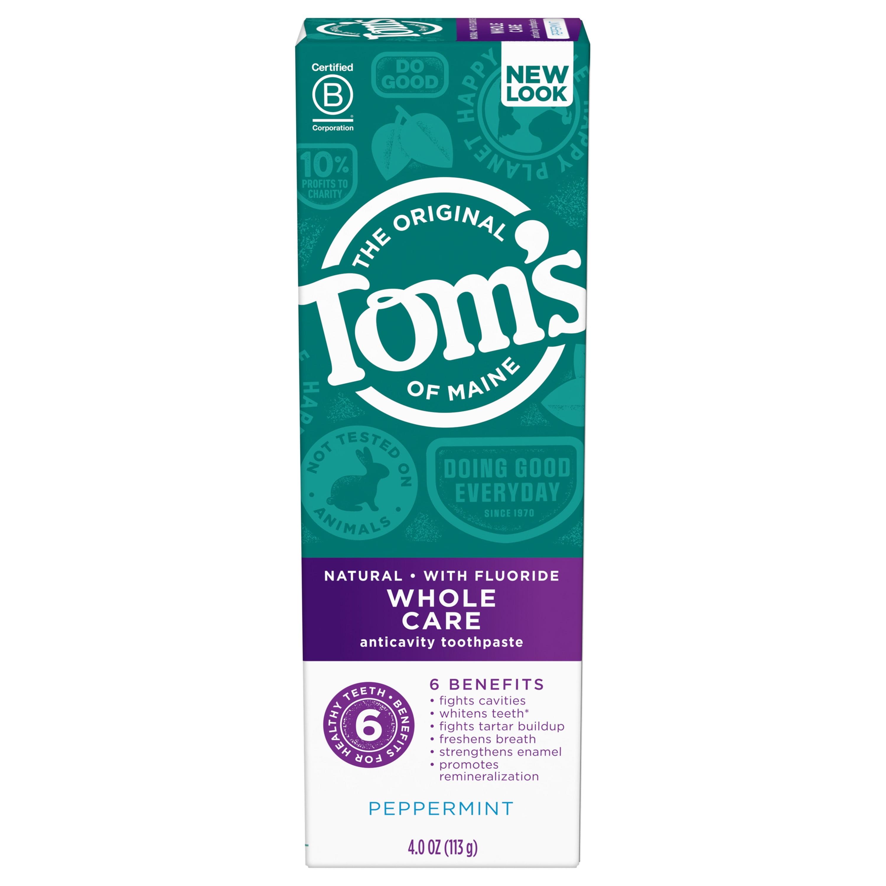 Tom's of Maine Whole Care Natural Toothpaste with Fluoride, Peppermint ...