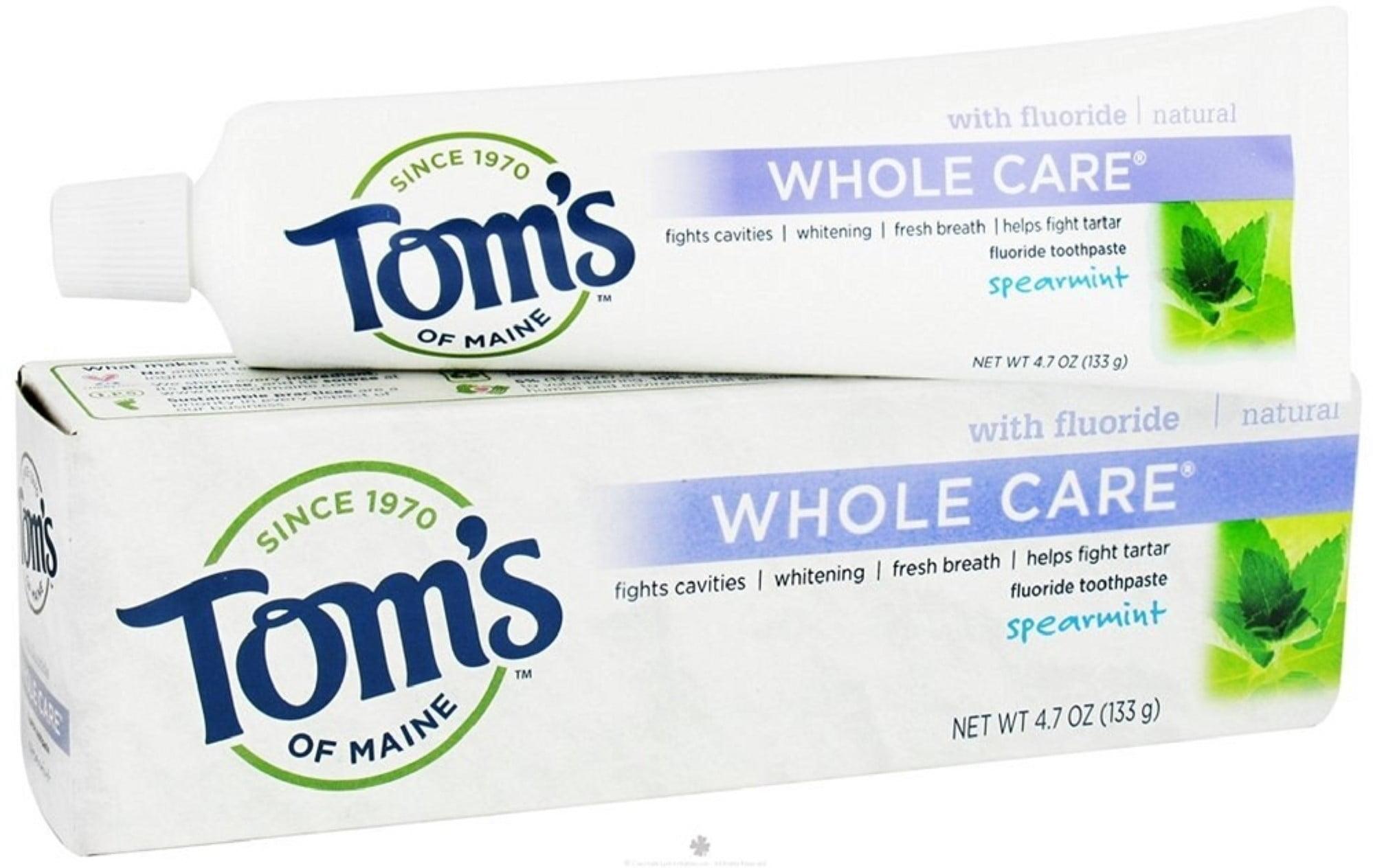 Tom's of Maine Whole Care Toothpaste with Fluoride, Spearmint 4.7 oz ...