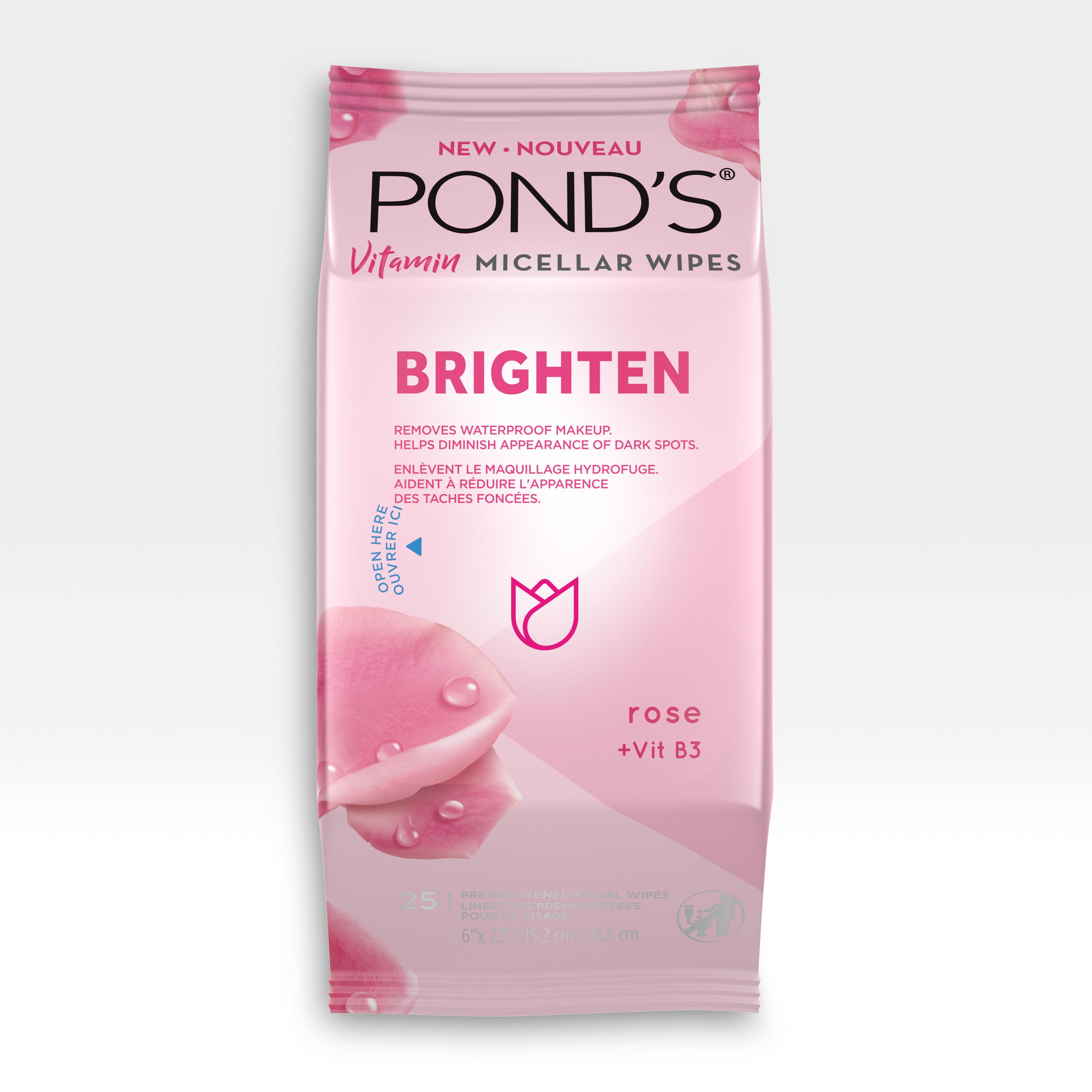 Pond's Vitamin Micellar Wipes Brighten Rose, 25 Wipes - Walmart.com