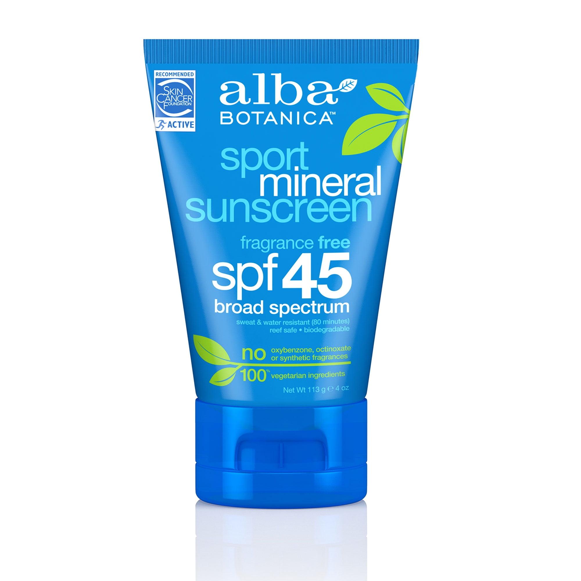 Alba Botanica Sport Mineral Sunscreen SPF 45, 4 Ounce Bottle - Walmart ...