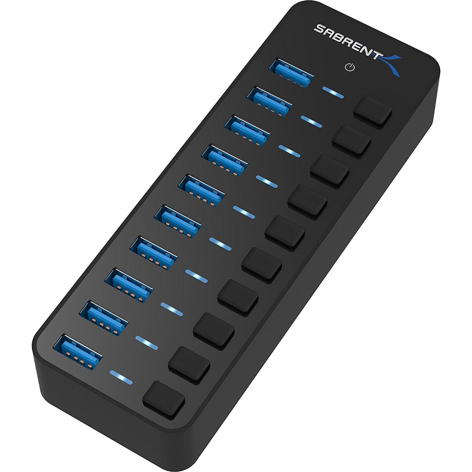 Sabrent 10-Port 60W USB 3.0 Hub with Individual Power Switches and LEDs ...