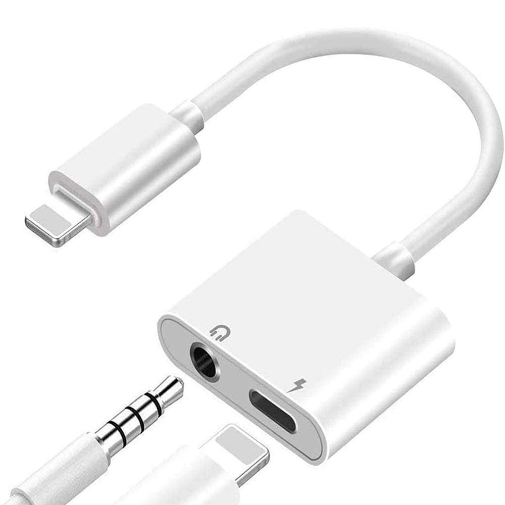 Lightning to 3.5 mm Headphone Adapter Dual Ports Dongle Charger Jack ...