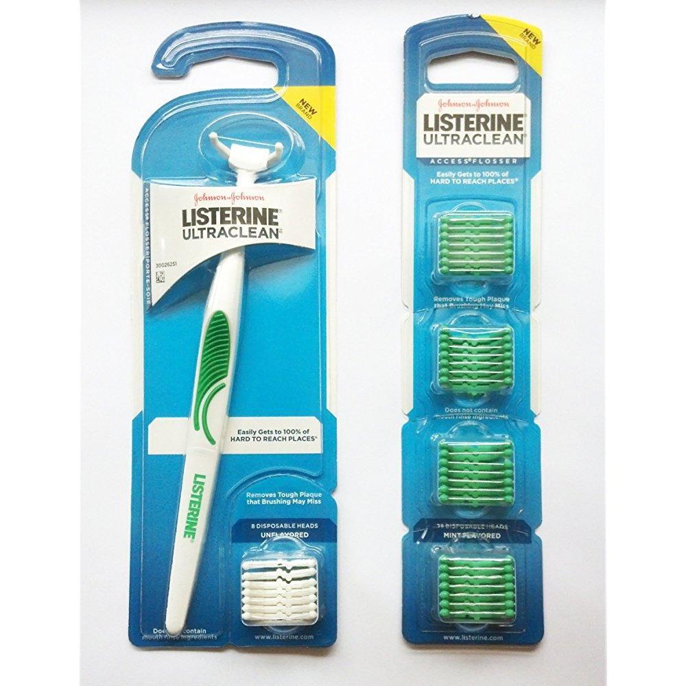 listerine ultraclean access flosser with 36 refills, mint flavored ...