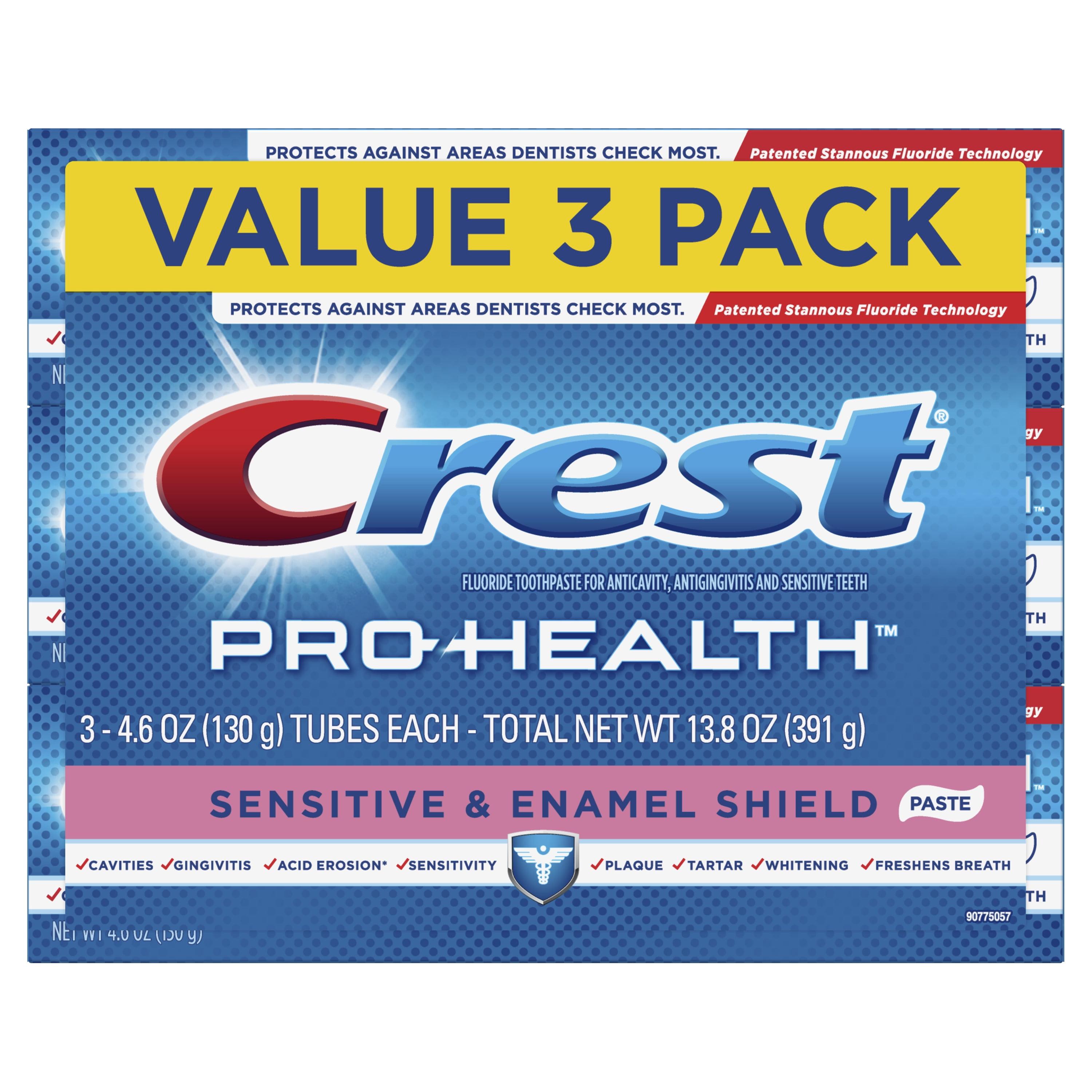 Crest Pro Health Sensitive, Enamel Shield Toothpaste, 4.6 oz, 3 Pack ...