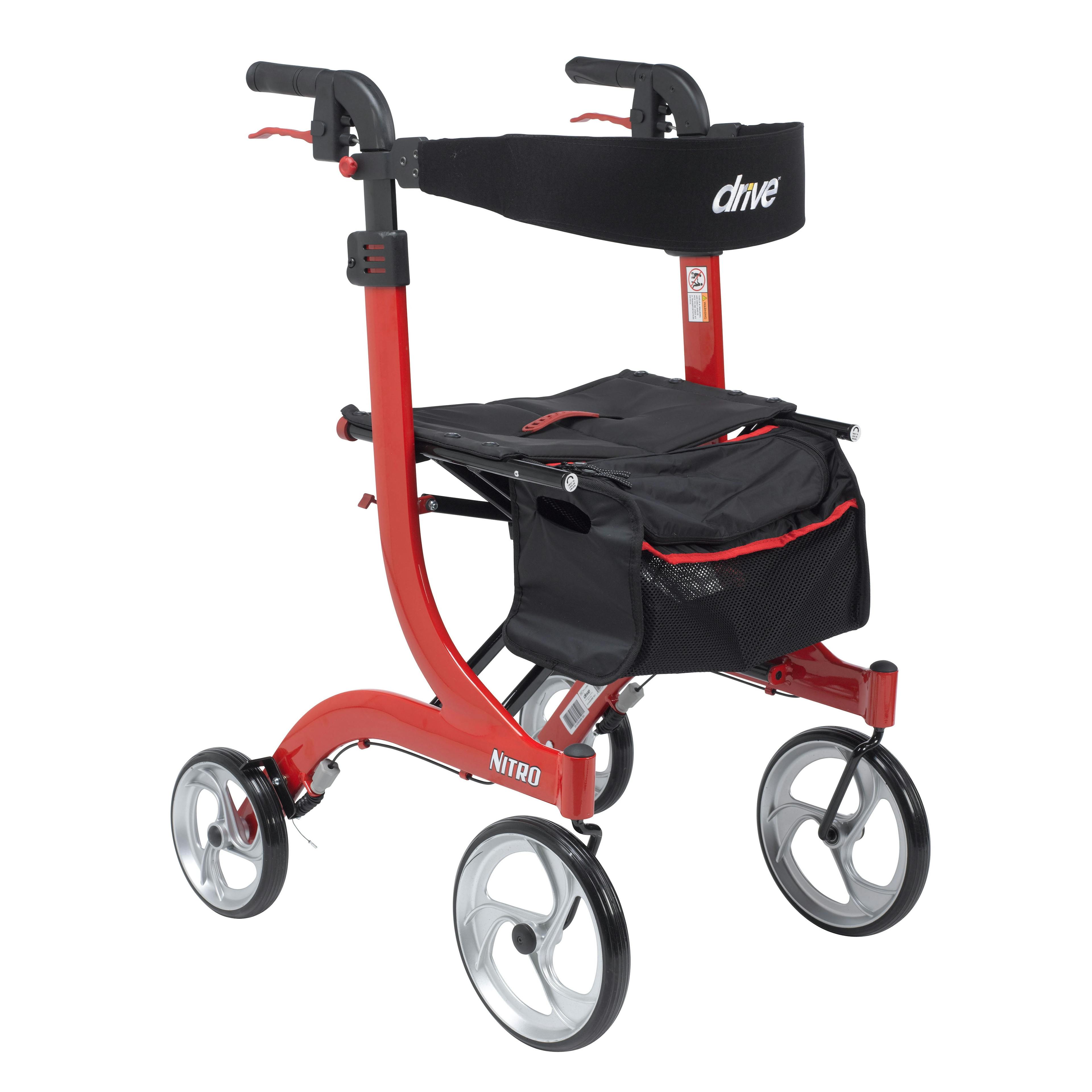 Drive Medical Nitro Euro Style Rollator Rolling Walker, Tall, Red ...