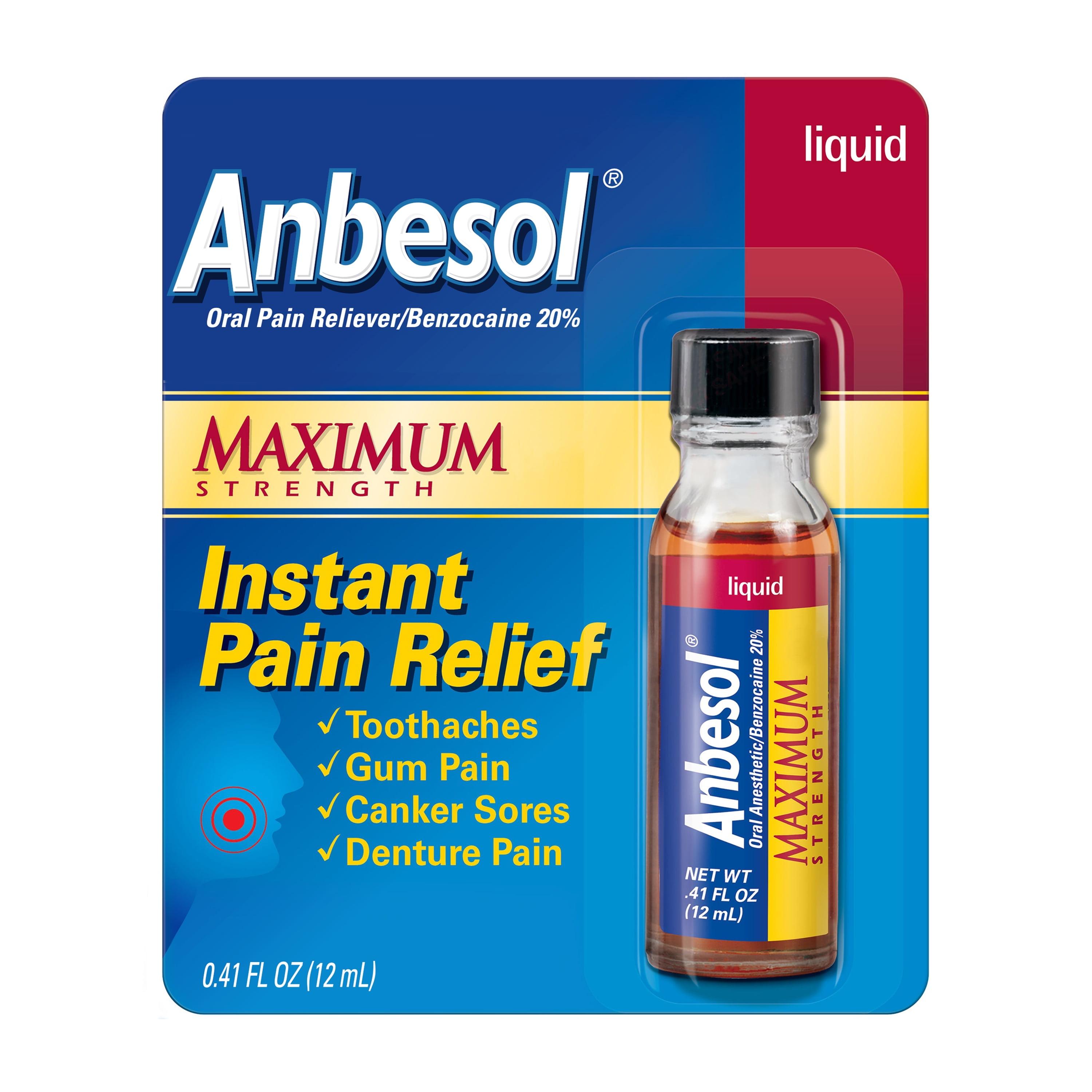 Buy Anbesol Liquid Maximum Strength, Instant Oral Pain Relief, 0.41 oz ...