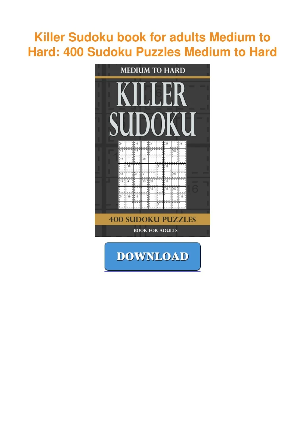 Hard Killer Sudoku Puzzle Book by Peter Puzzler