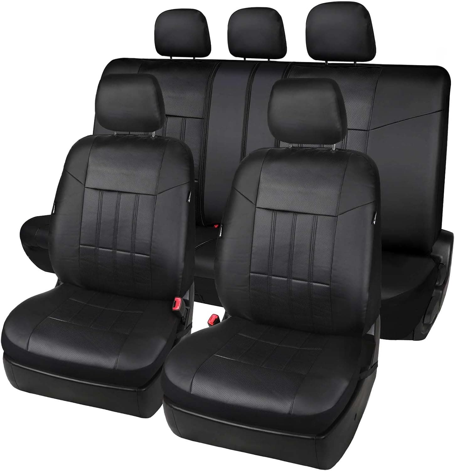 Buy Leader Accessories 17pcs Black Faux Leather Car Seat Covers Full ...